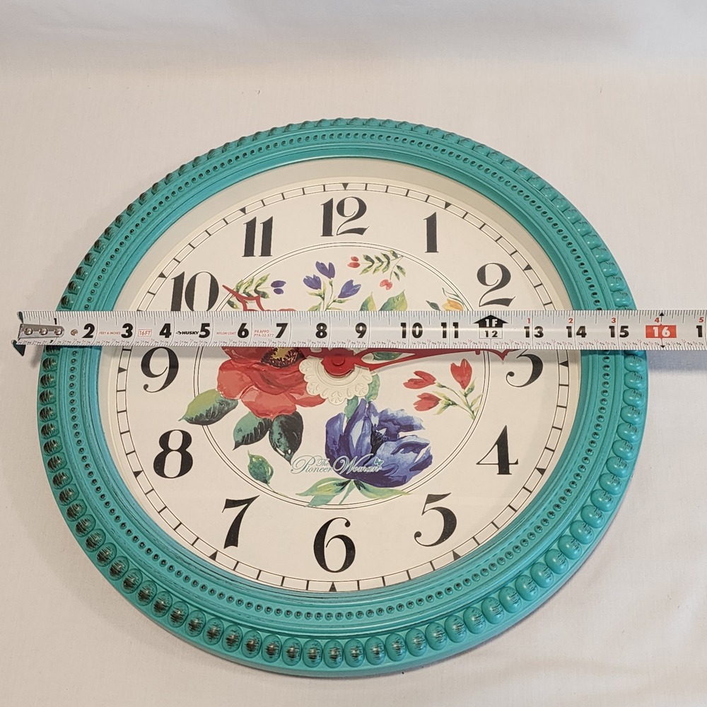 The Pioneer Woman 16 Inch Teal Floral Wall Clock Beaded Farmhouse Decor - Picture 5 of 5